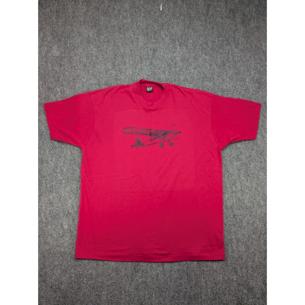 Vintage Fruit of the Loom Airplane T-Shirt Adult XXL Pink USA Made Single Stitch